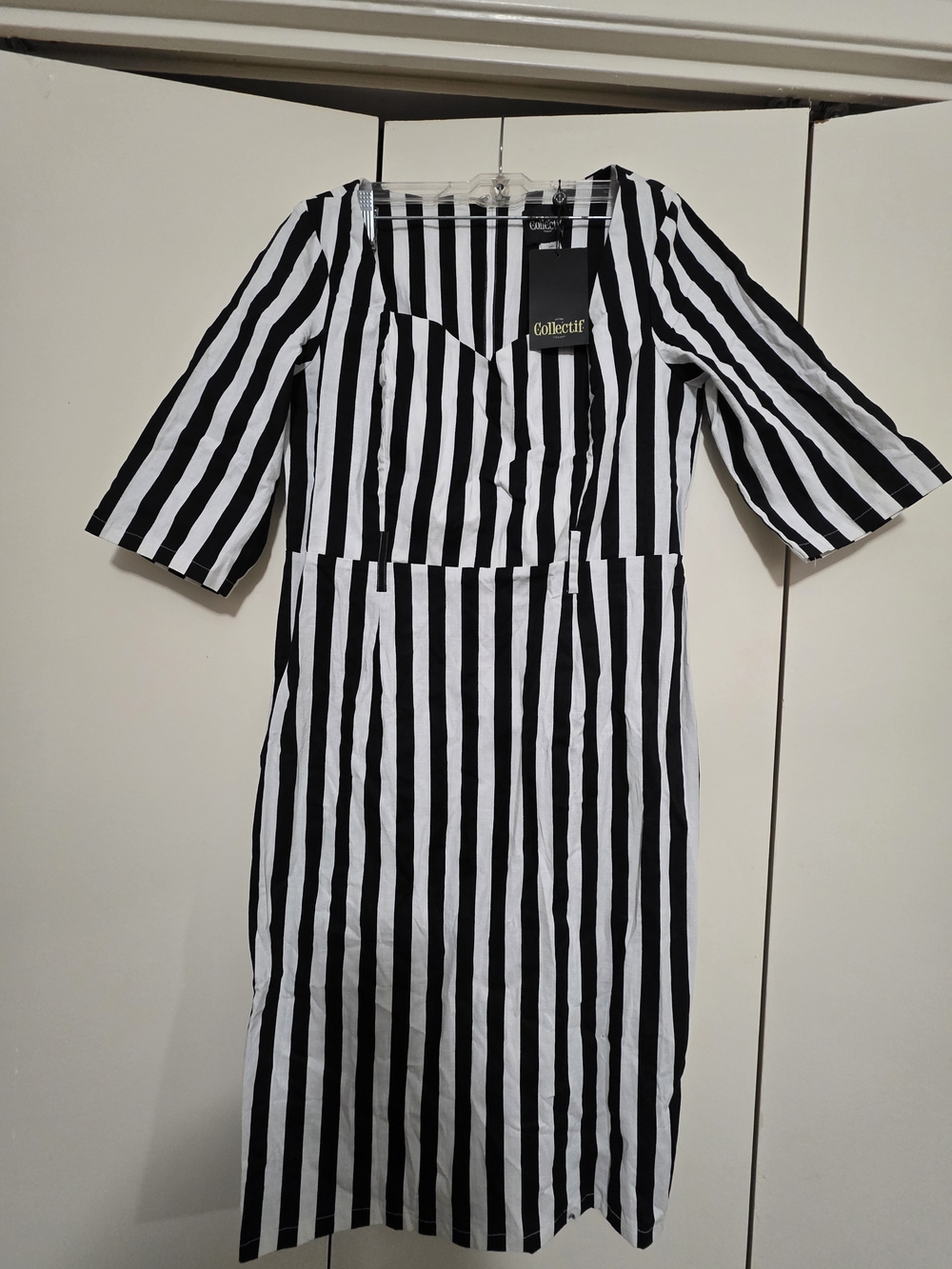 Collectif Black & White Striped Midi Pinup Dress